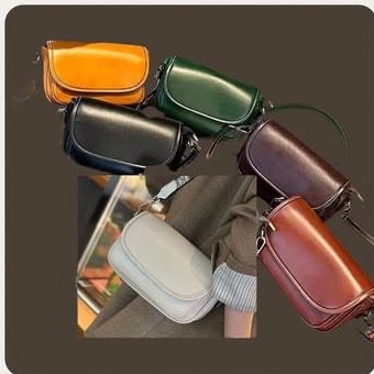 Small glossy leather satchels and cross-body bags in mustard, green, plum and tan