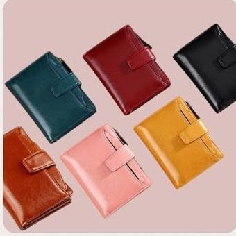 Colourful leather bifold wallets fanned out